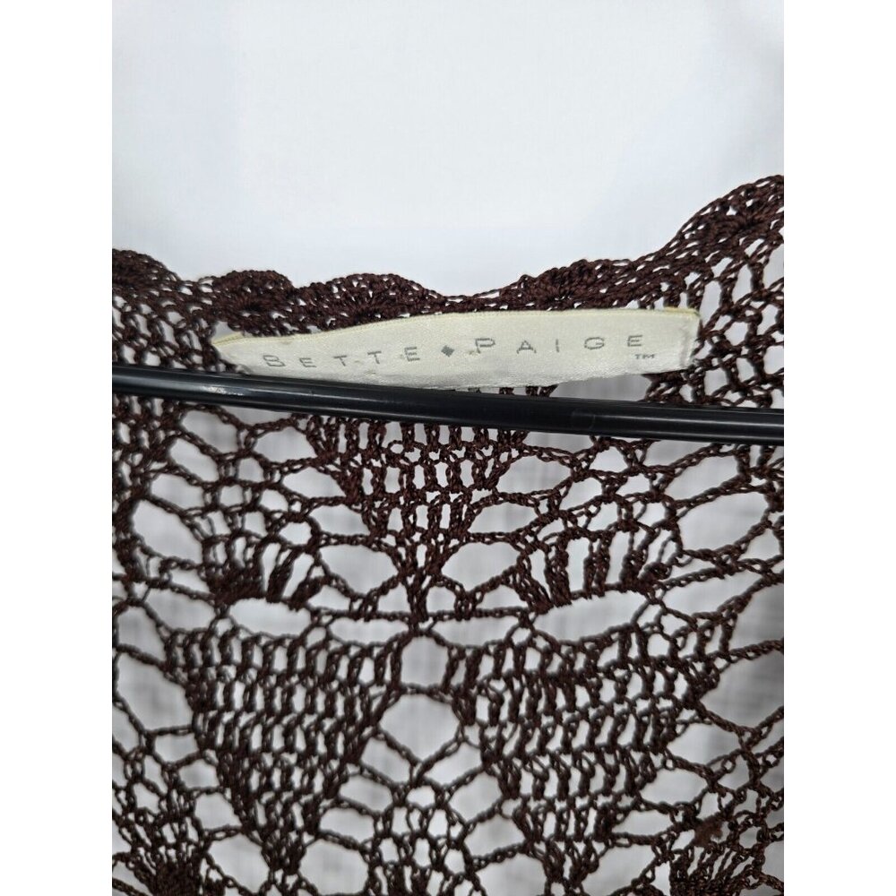 Vintage BETTE PAIGE Small Womens Top Brown Fully Crochet Longline Boho Hippie - Picture 3 of 4